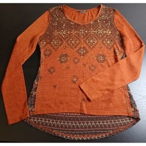 Miss Me Long Sleeve Mesh Back Bedazzled Y2K Maroon Red Large Women's #476C